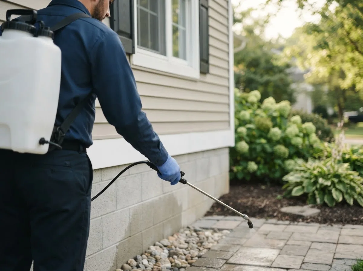 Pest control technician inspecting a home in Hallowell, ME